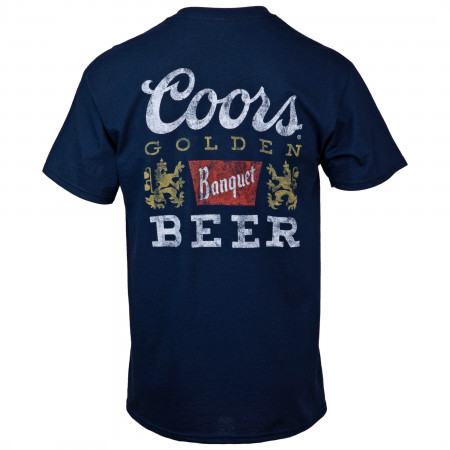 Coors Banquet Logo Distressed Blue Colorway Front & Back Print T-Shirt